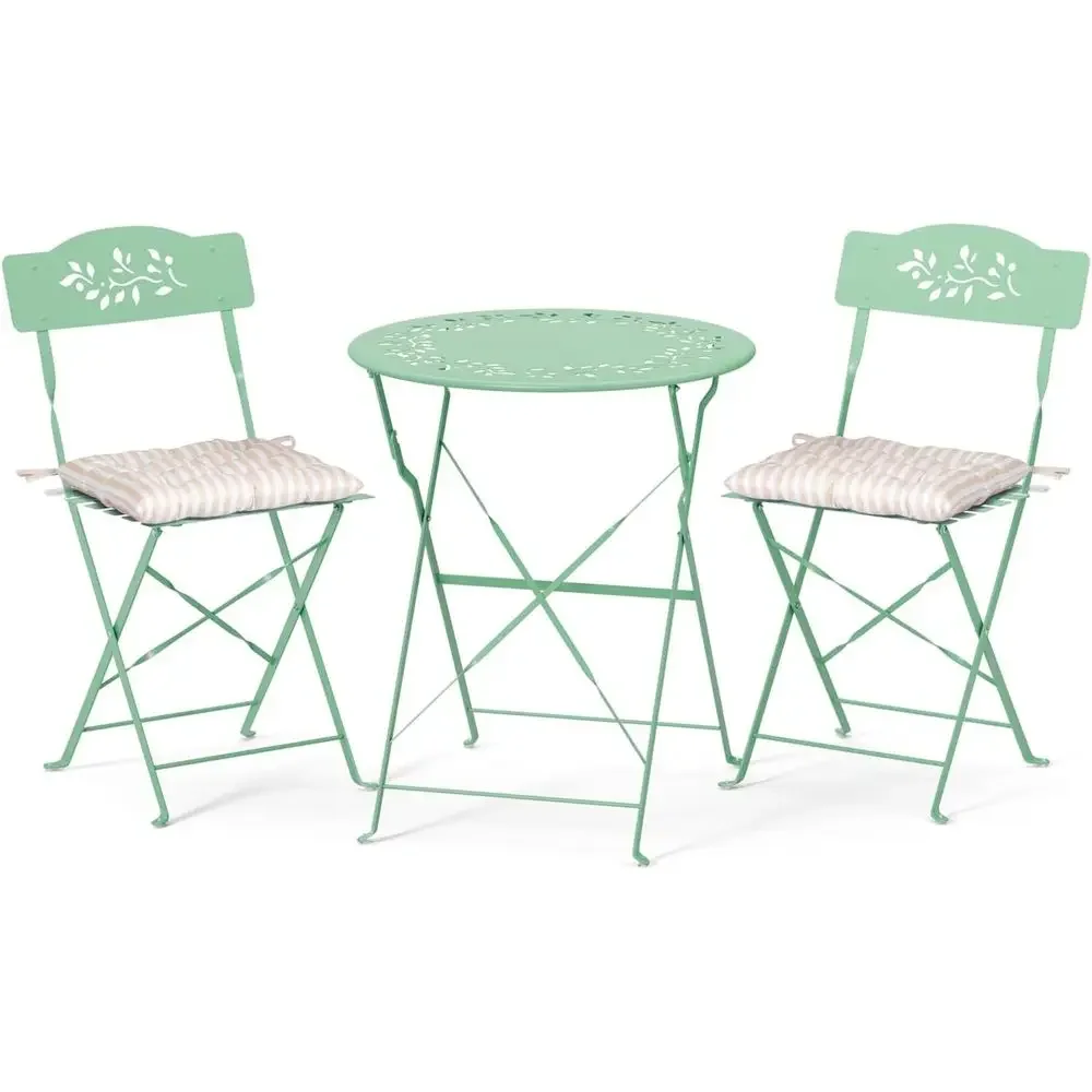 

2-Piece Outdoor Bistro Set with Olive Leaf Design and Cushions for Patio, Balcony, Garden, Porch, Yard in Mint Green