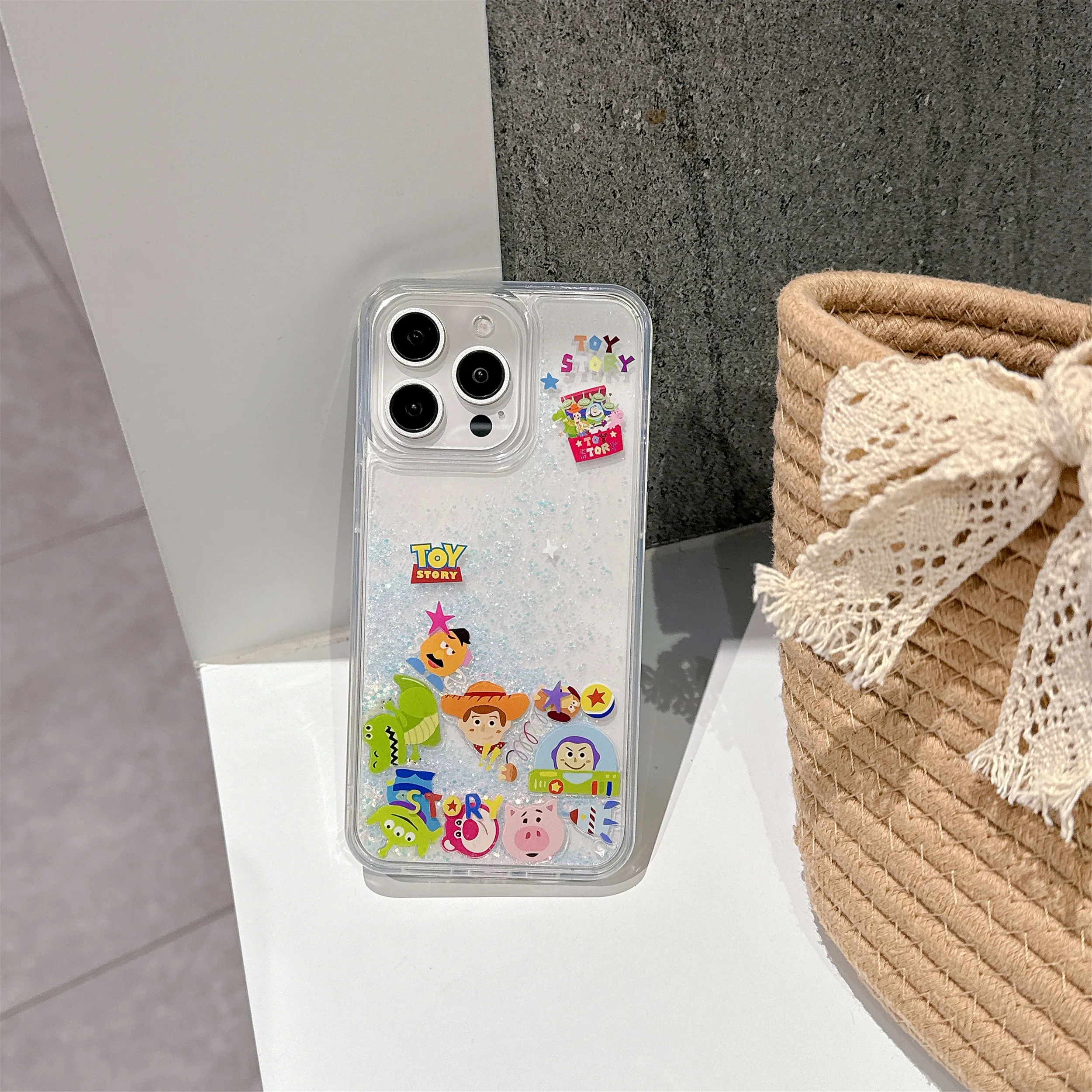 Cute Cartoon Toy Story Stellalou Duffy Phone Case For iPhone 15 14 13 12 11 Pro Max Plus Bling Glitter Quicksand Hard Covers