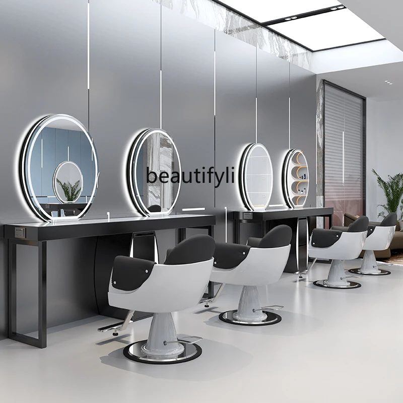 Simple Barber Shop Dressing Table Integrated Fashion Hairdressing Mirror with Cabinet Hair Cutting and Perming Table