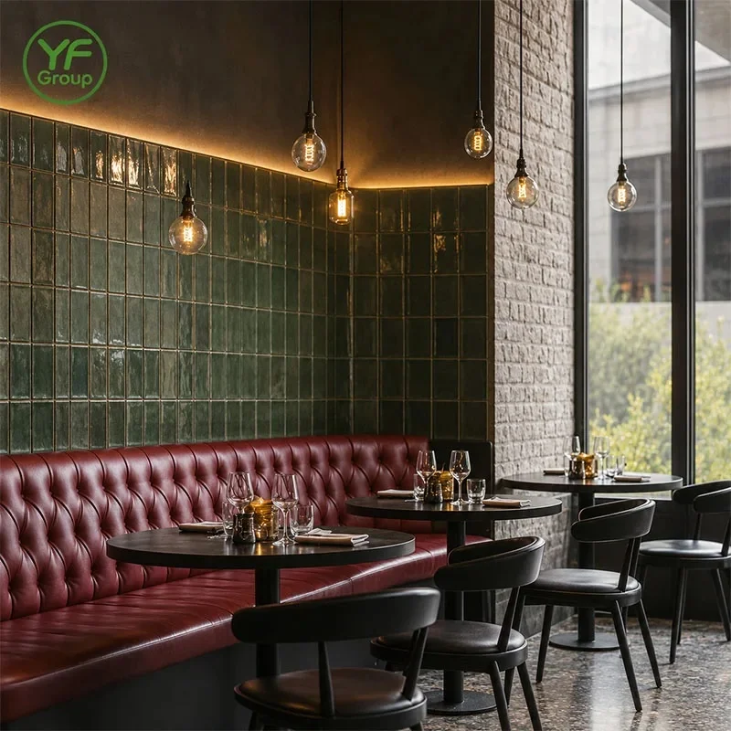 Custom Commercial Use Restaurant Furniture Easy Clean PU Leather Velvet Booth Seating Bench for Cafe Bar Hotel