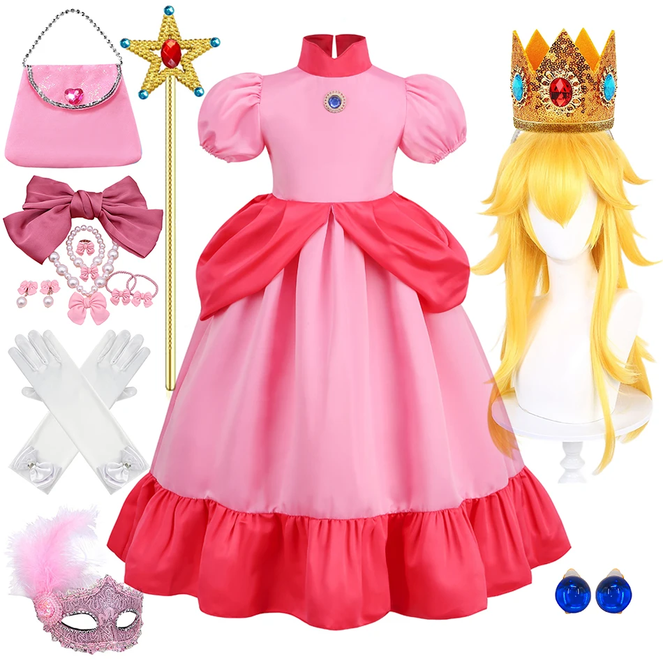 Peach Cosplay Dress Girls Costume Princess Clothes Children Birthday Gift Halloween Event Party Pink Dresses Kids Outfits 2-10Y