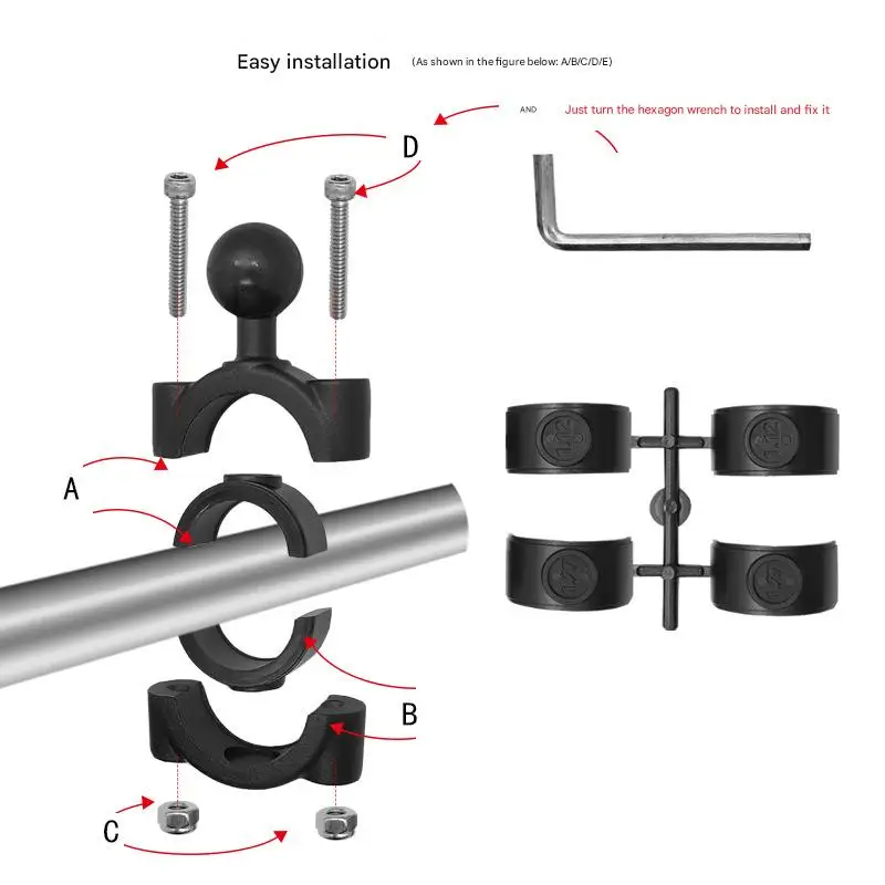 Torque Ram Mount Aluminum Handlebar Rail Mount Base with 1'' 25mm Ball for Motorcycle Bike Handlebar Support Double Socket Arm