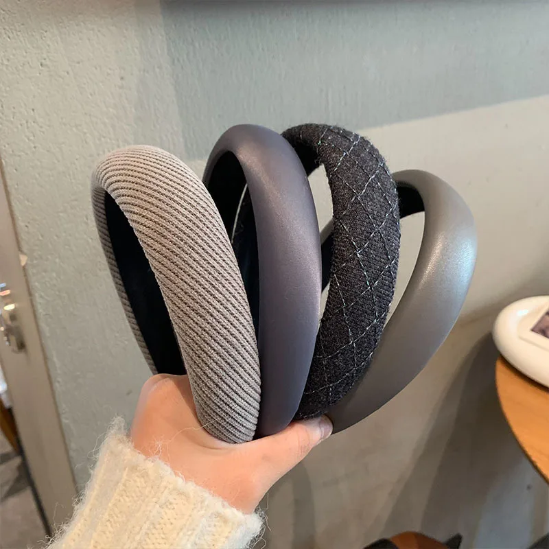 Black Grey Dark Series Akcesoria do włosów Opaska na głowę dla kobiet Klasyczna koreańska fajna błoto-szara modna skórzana opaska do włosów PU Head Wrap