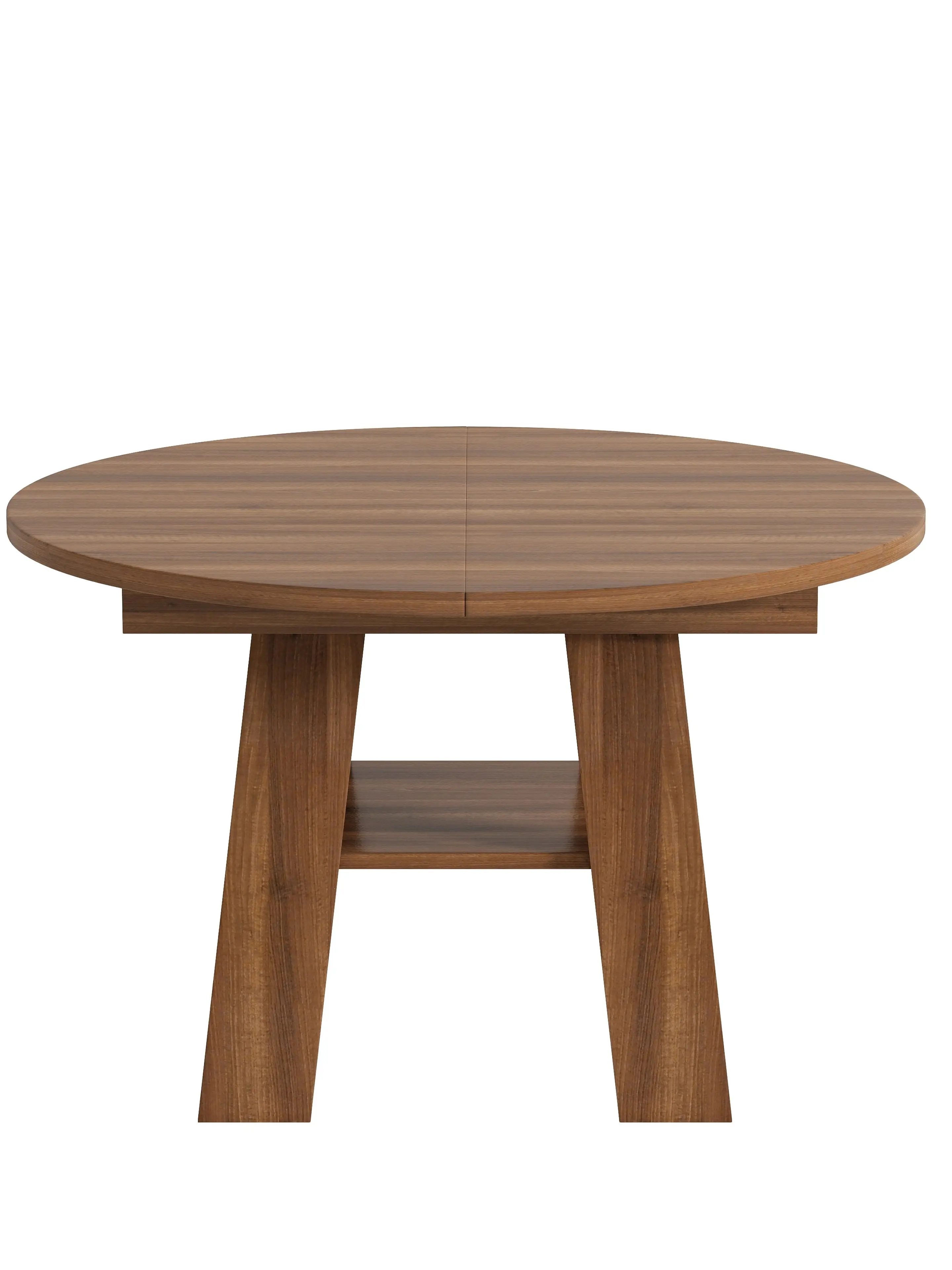 Ausziehbarer Esstisch, 110/150 × 110 cm, runder Esstisch für 4–6 Personen mit integriertem Stauraum und Regalen, platzsparender Küchentisch, Walnuss-Finish.
