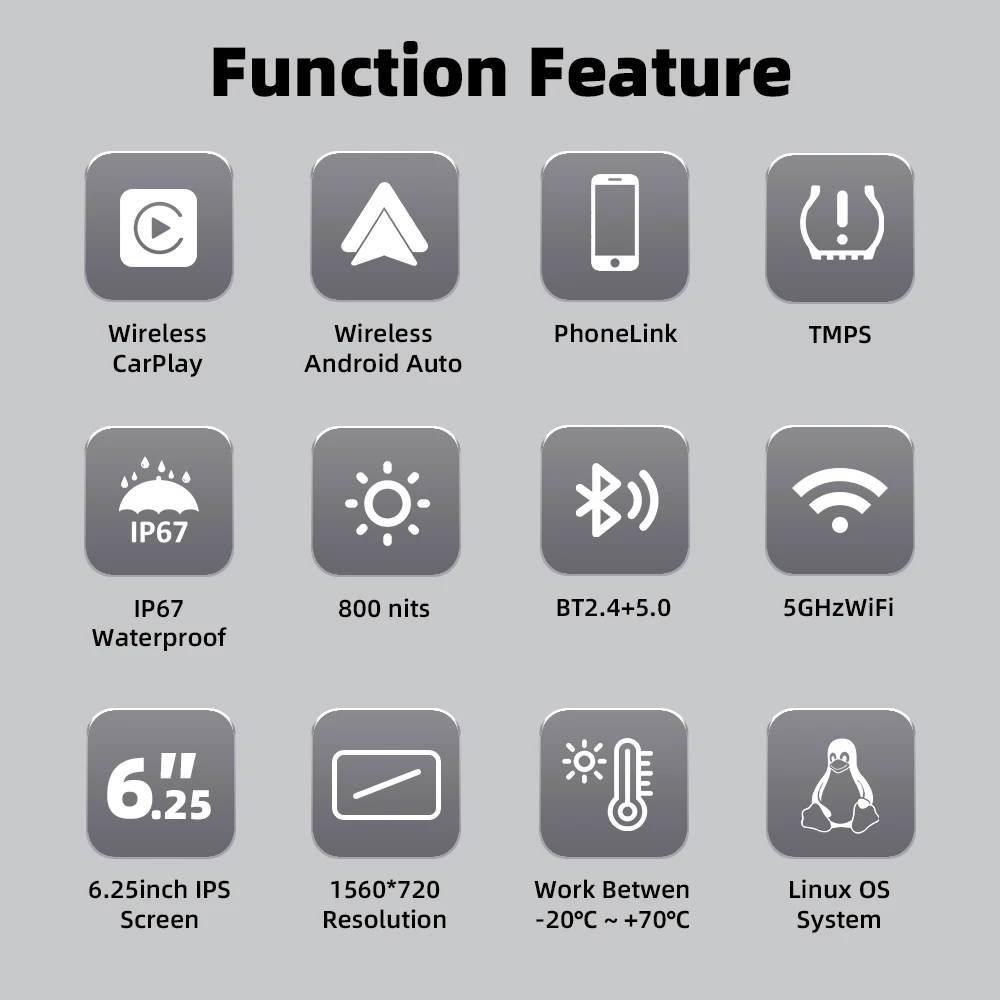 EKIY Motorcycle CarPlay Wireless 6.25 Inch Portable Motor Navigator Motorbike Navigation Android Auto Display Motorcycle Screen