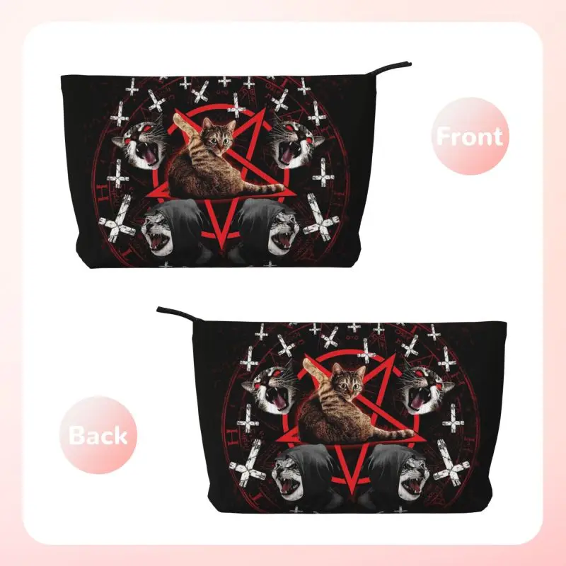 Pentagram Satanic Cats Death Black Metal Travel Toiletry Bag Corduroy Cosmetic Bags Makeup Organizer Women Durable Storage Box