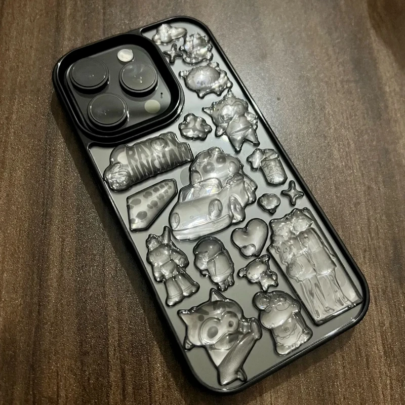 Kawaii Crayon Shin Special Black And White Embossed Hand Account Sticker Waterproof 3d Cartoon Diy Mobile Phone Case Sticker