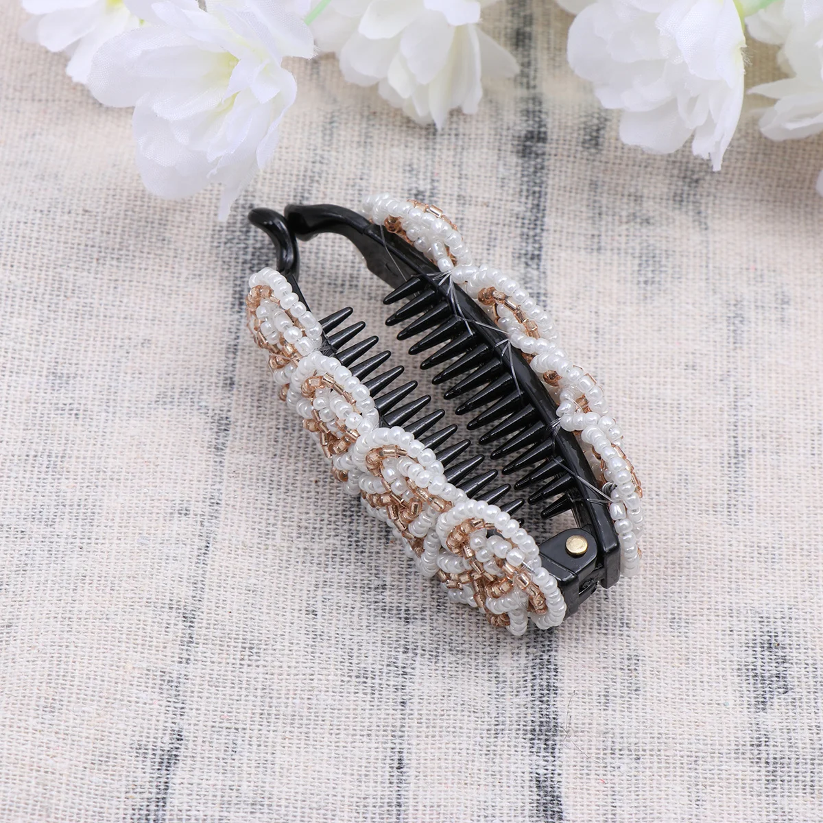 

Acrylic Bead Vertical Clip Lightweight Beautiful Ponytail Vertical Ponytail Holder Holder For Women Girls Rice White Light Brown