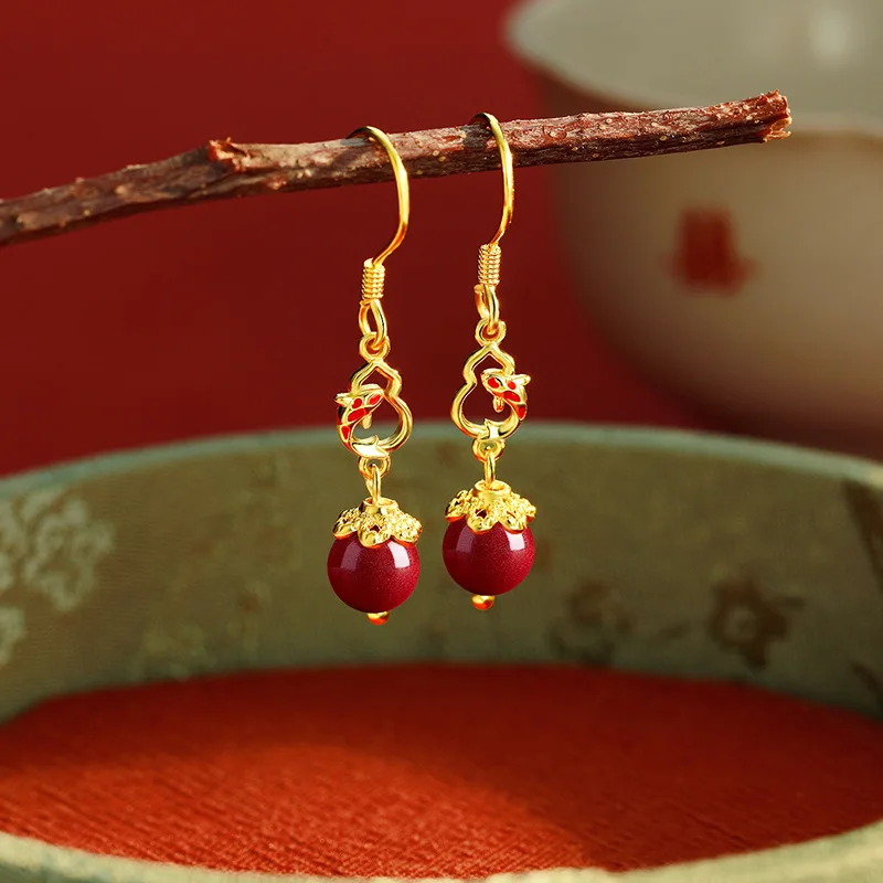 

Chinese Classical Style Simple Cinnabar Women's Earrings Personalized Retro Accessories