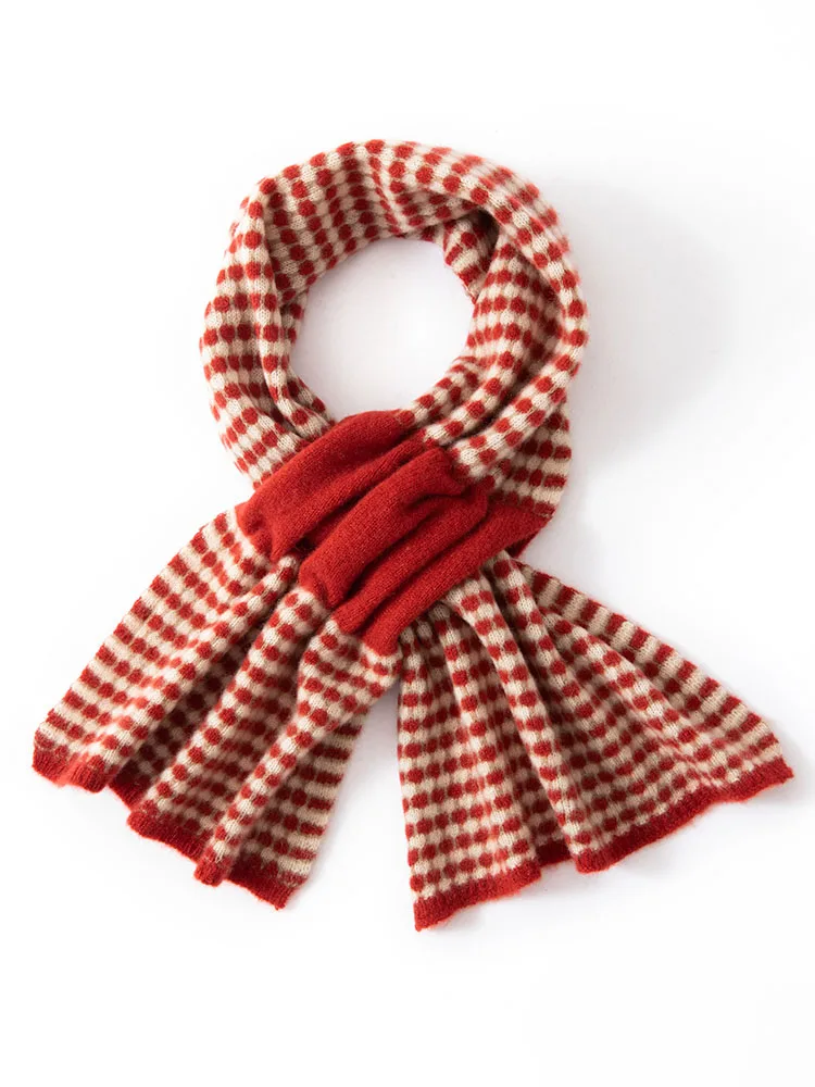 

CHICUU Women 100% Cashmere Knit Scarf Mix Color Plaid Cross Collar Scarf Autumn Winter Classic Cashmere Scarfs High Quality