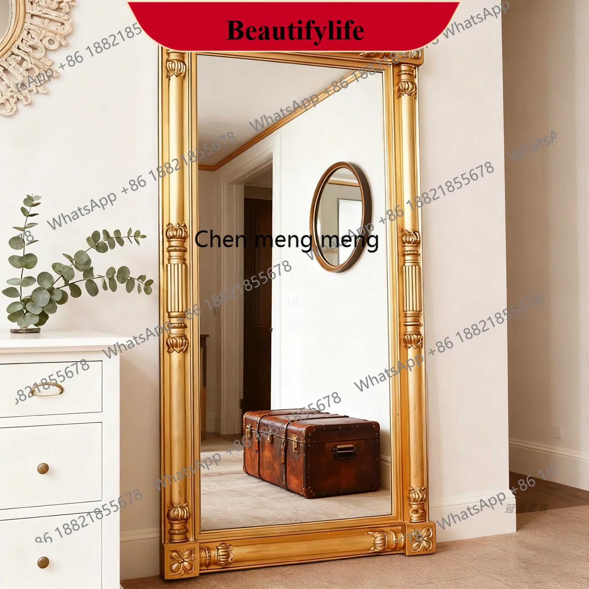 

Q178 French retro style rectangular wall-mounted fitting mirror household full-length mirror full-body mirror