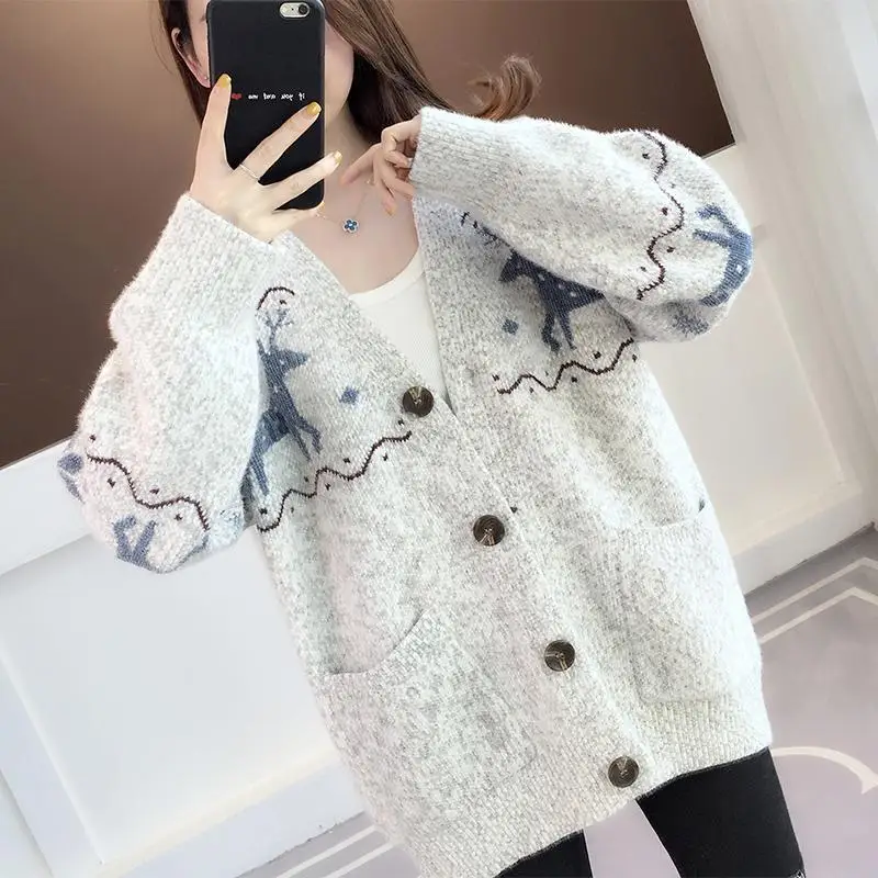 Western-style Knitted Cardigan Women's 2023 New Spring and Autumn Loose Lazy Style Sweater Elegant Women's Top Coat