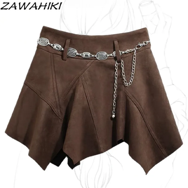 

ZAWAHIKI Y2k Skirt Spring Fall New Arrive Sweet Y2K Aesthetic Vintage Solid High Waist Irregular A-line Fashion Short Faldas