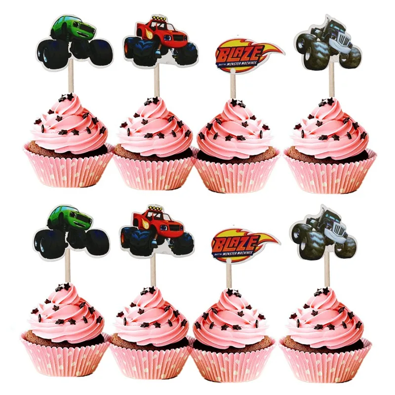 24pcs/lot Cake Decorations Blaze Theme Cake Topper Kids Boys Birthday Party Supplies Baby Shower Gift Cupcake Picks