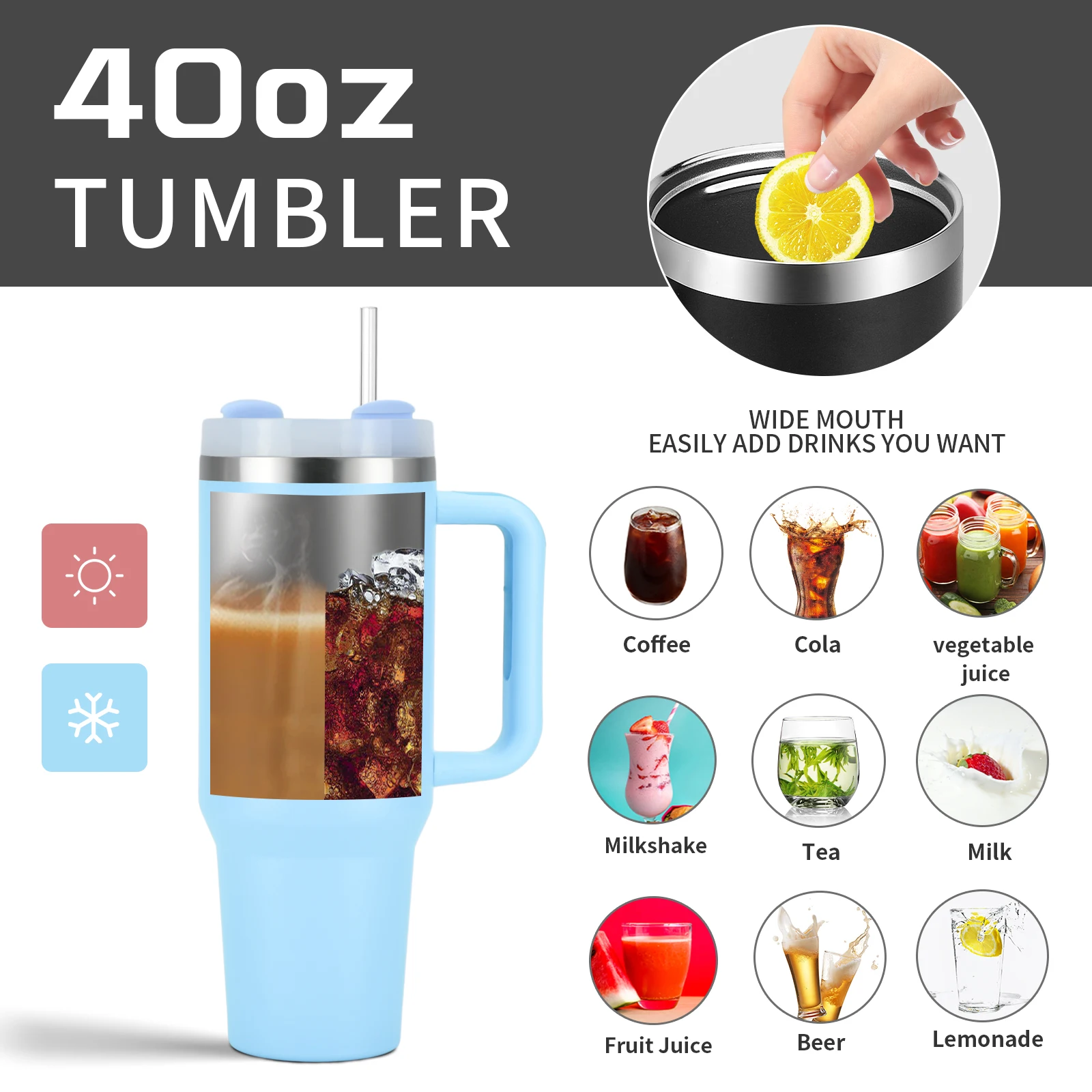 1200ml/40OZ Stainless Steel Thermal Cup Large Capacity Tumbler with Handle Double Wall Vacuum Flask New Year Gift Insulated Cup