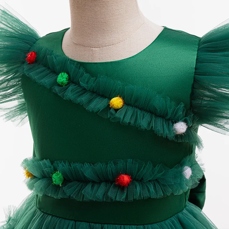 Xmas Girls Princess Dress Cute Christmas Tree Mesh Fashion Dress Party Performance Costumes 2-12 Years New Girls Clothes - view 4