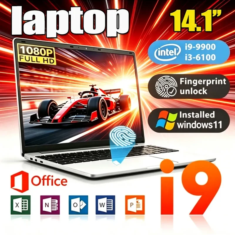2026 New Laptop 14.1 Inch Windows 11 Intel Core I9 9900 16GB RAM 1TB 2TB SSD Fingerprint Unlock Study Office Pc Gaming Laptops