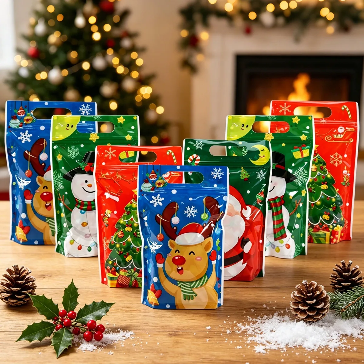 10/20 Stück Frohe Weihnachten Geschenktüten, niedliche Weihnachtsmann- und Weihnachtsbaum-Motiv, wiederverschließbare Leckerli-Beutel mit Reißverschluss, Neujahrs- und Weihnachtsdekoration für Zuhause – Detail 11
