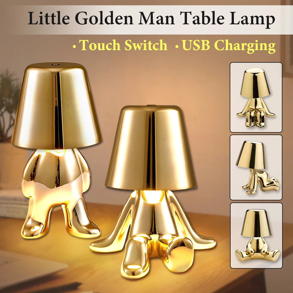 

Italy Little Golden Man Table Lamp Touch Switch LED Night Light Coffee Shop Bar Bedroom Decor Reading Lamp Mother's Day Gift