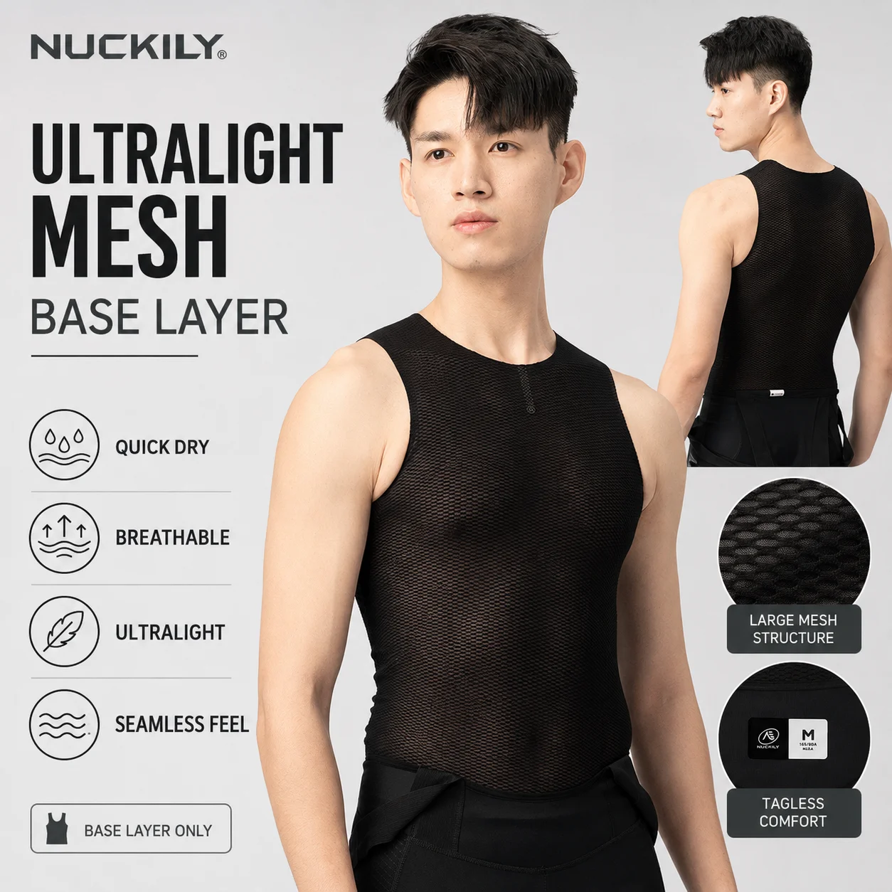 NUCKILY Men Cycling Base Layer Sleeveless Mesh Undershirt Quick Dry Breathable Lightweight Bike Vest Summer MTB Road Racing