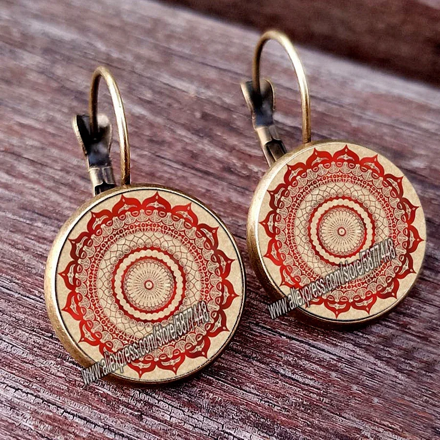 Charm Mandala Art Picture Earrings Henna Crystal Earring Yoga Om Symbol Zen Buddhism Glass Earrings For Women Jewellery