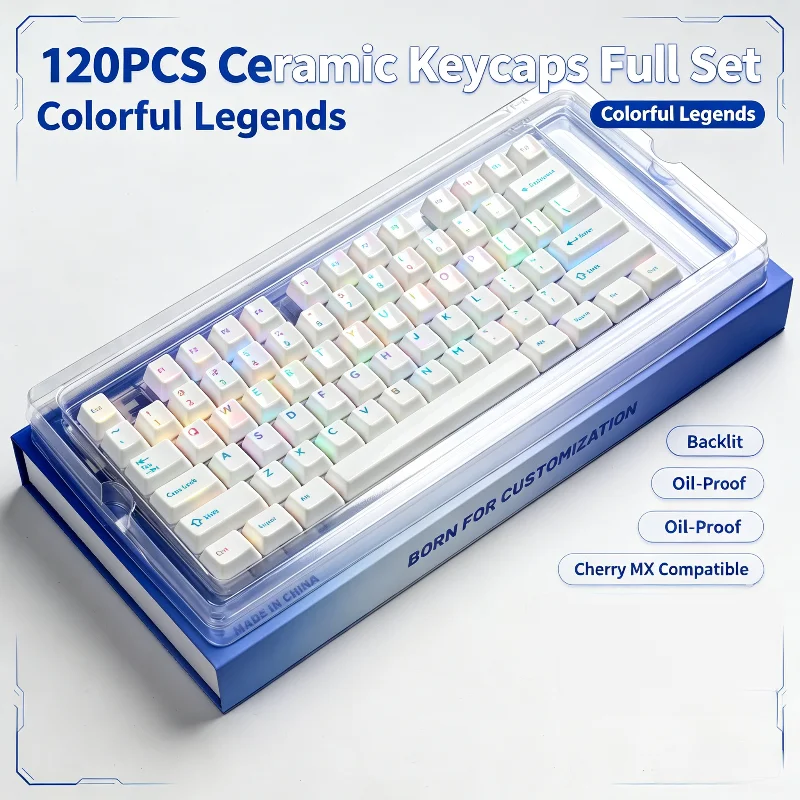 Xvx White Ceramic Keycaps Full Set Shiny Backlit Glaze Cherry Profile 120-key For Magnetic Mechanical Keyboard Keycap Gift
