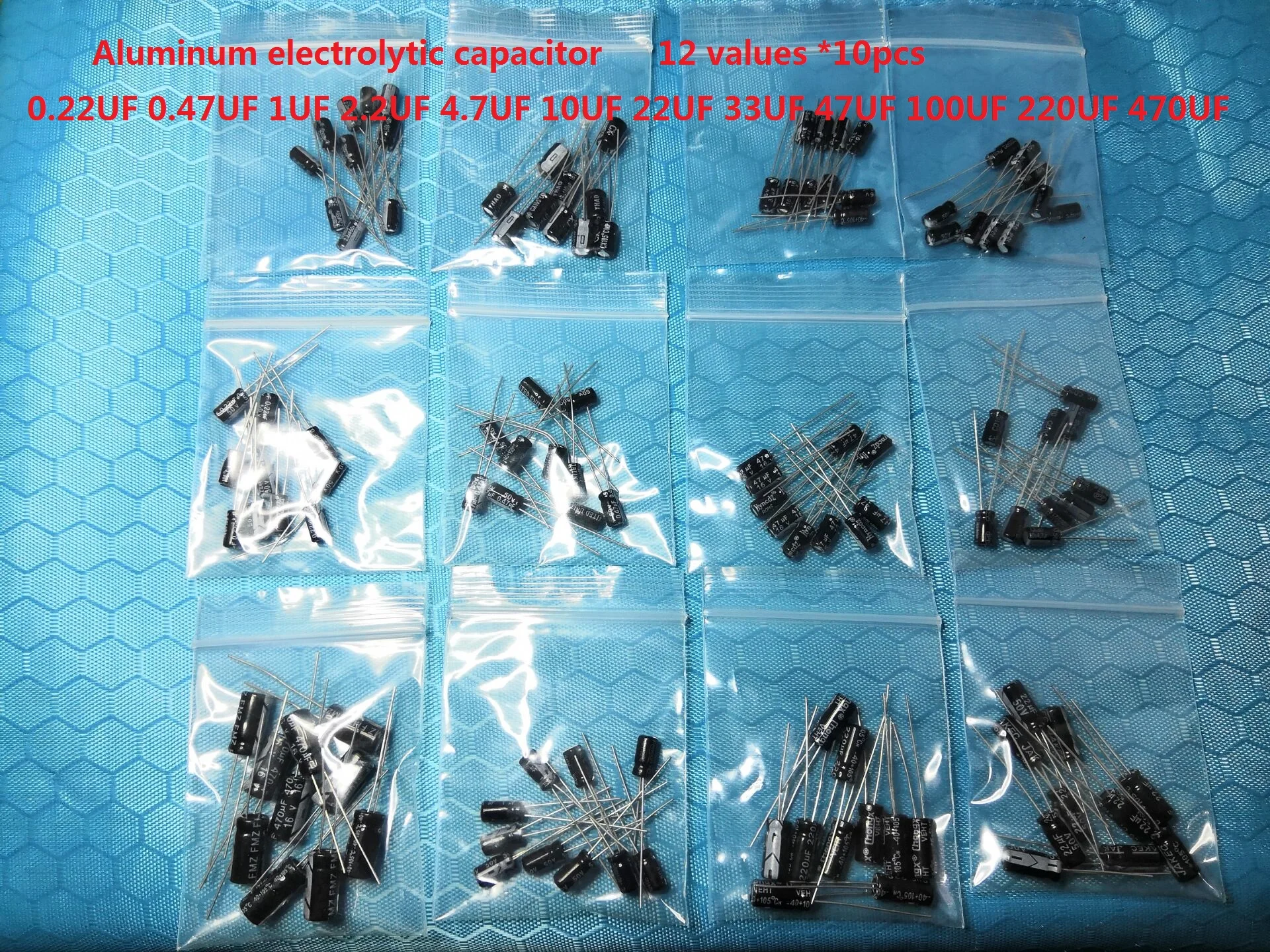 Kit de Puzzles Électrolytiques en Aluminium, 0.22UF ~ 470UF, 12 Valeurs x 10 Pièces = 120 Pièces, 0.47, 1, 2.2, 4.7, 10, 22, 33, 47, 100, 220