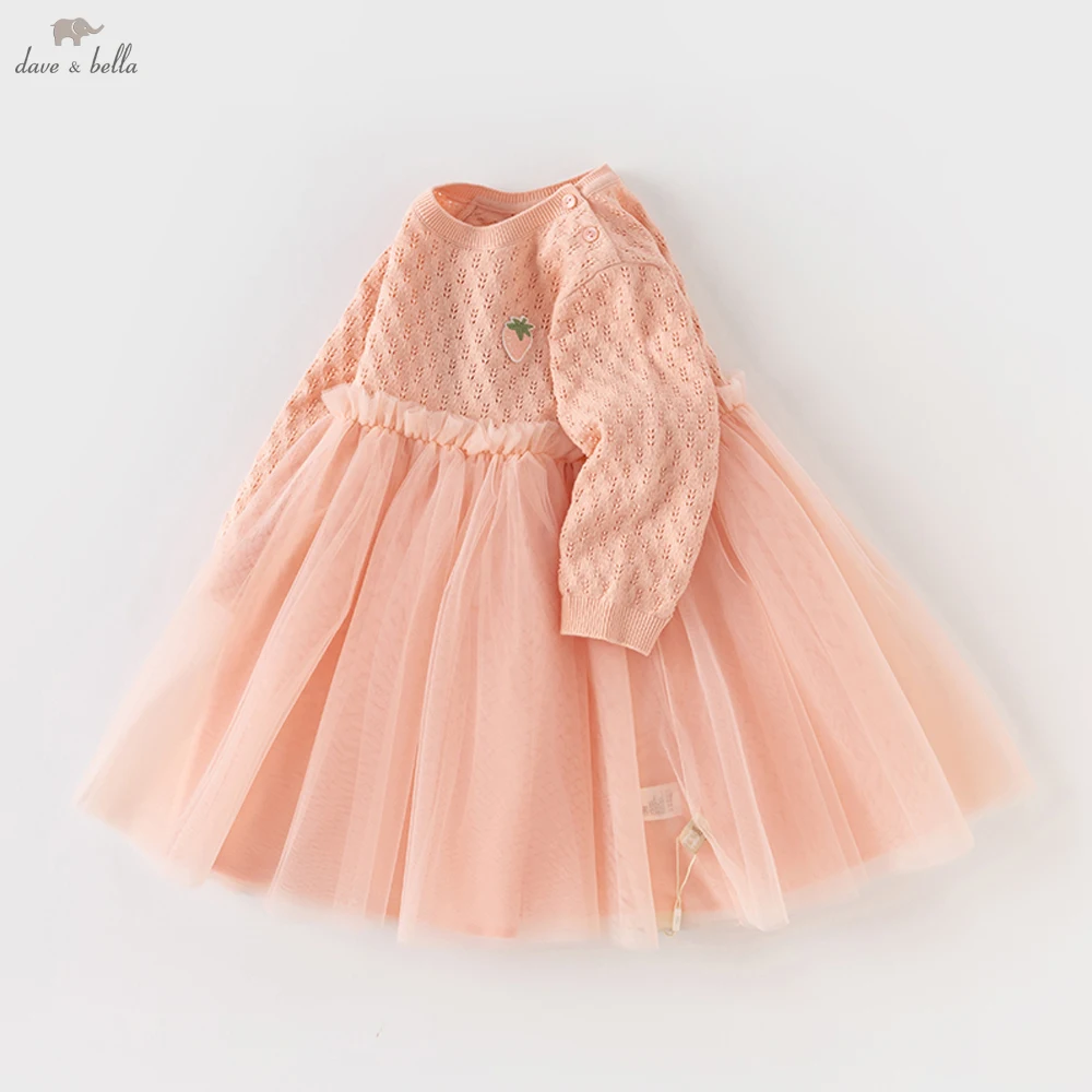 

Dave Bella Autumn Winter SWeater Mesh Dress Girls Long Sleeve Party Princess Dress Children Christmas Birthday Clothes DB1248619