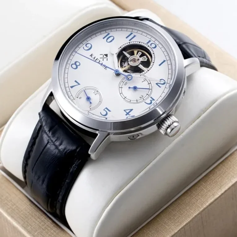 KAFYASE Men Automatic Watch 42mm Mechanical Wristwatch Skeleton Dial Week Kinetic Energy Display