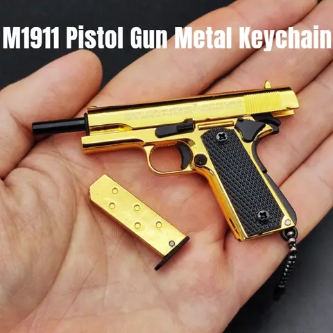 PUBG 1:3 Size Pistol Model Throw Shell M1911 Metal Gun Toys Keychain Ejectable Bullets Pendant Decoration Figurines & Miniatures