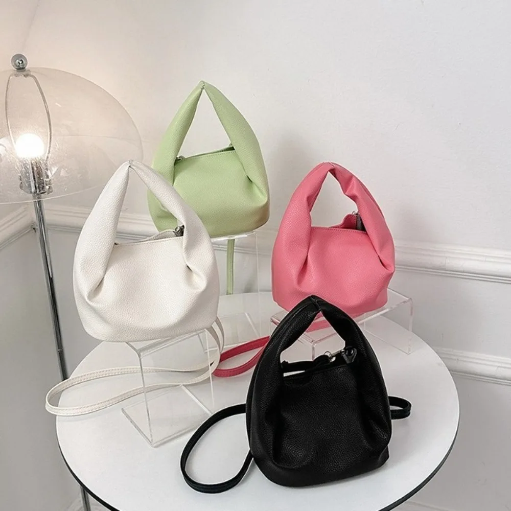 Soft Large Capacity Pleated Handbag PU Leather Solid Color Women Tote Bag Square Korean Style Crossboby Bag Girls