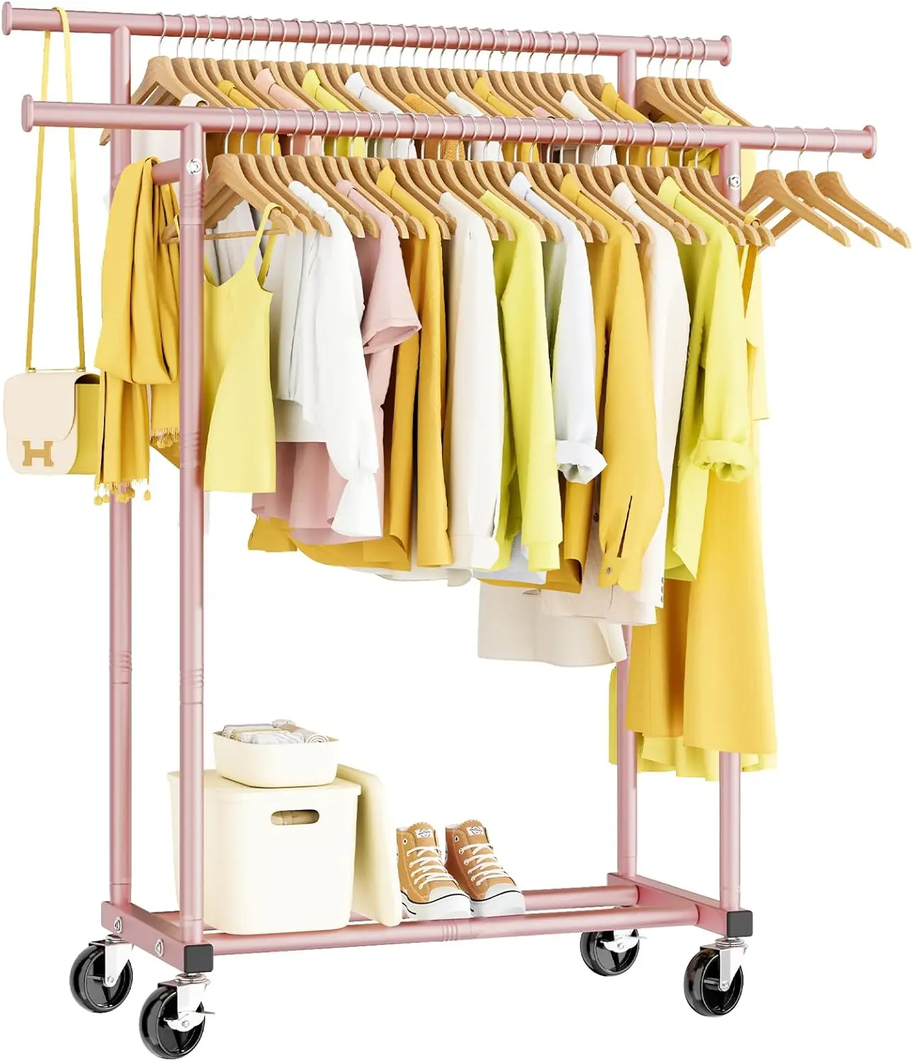 

Double Rods Clothes Rack, Sturdy Rolling Clothing Rack, Portable Clothing Racks for Hanging Clothes - Metal Garment Rack Ward