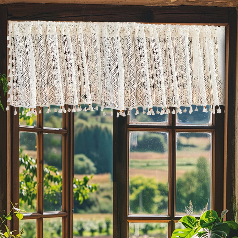 Boho Line Curtains Beige Vintage Curtains Cafe Window Decoration Daily Use Curtains Easy Installation 150*45cm