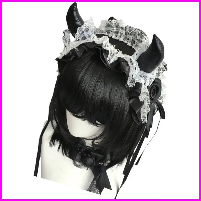 Fascia per corno da diavolo Copricapo in pizzo gotico Accessori per costumi Halloween per festival musicali per ragazze e