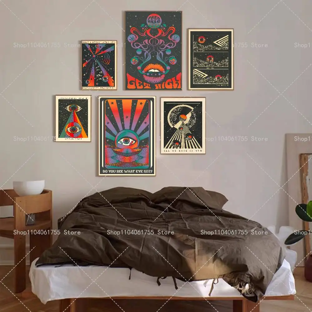 Retro Bohemian Psychedelic 70s Poster Self-adhesive Art Waterproof Paper Sticker Coffee House Bar Room Wall Decor