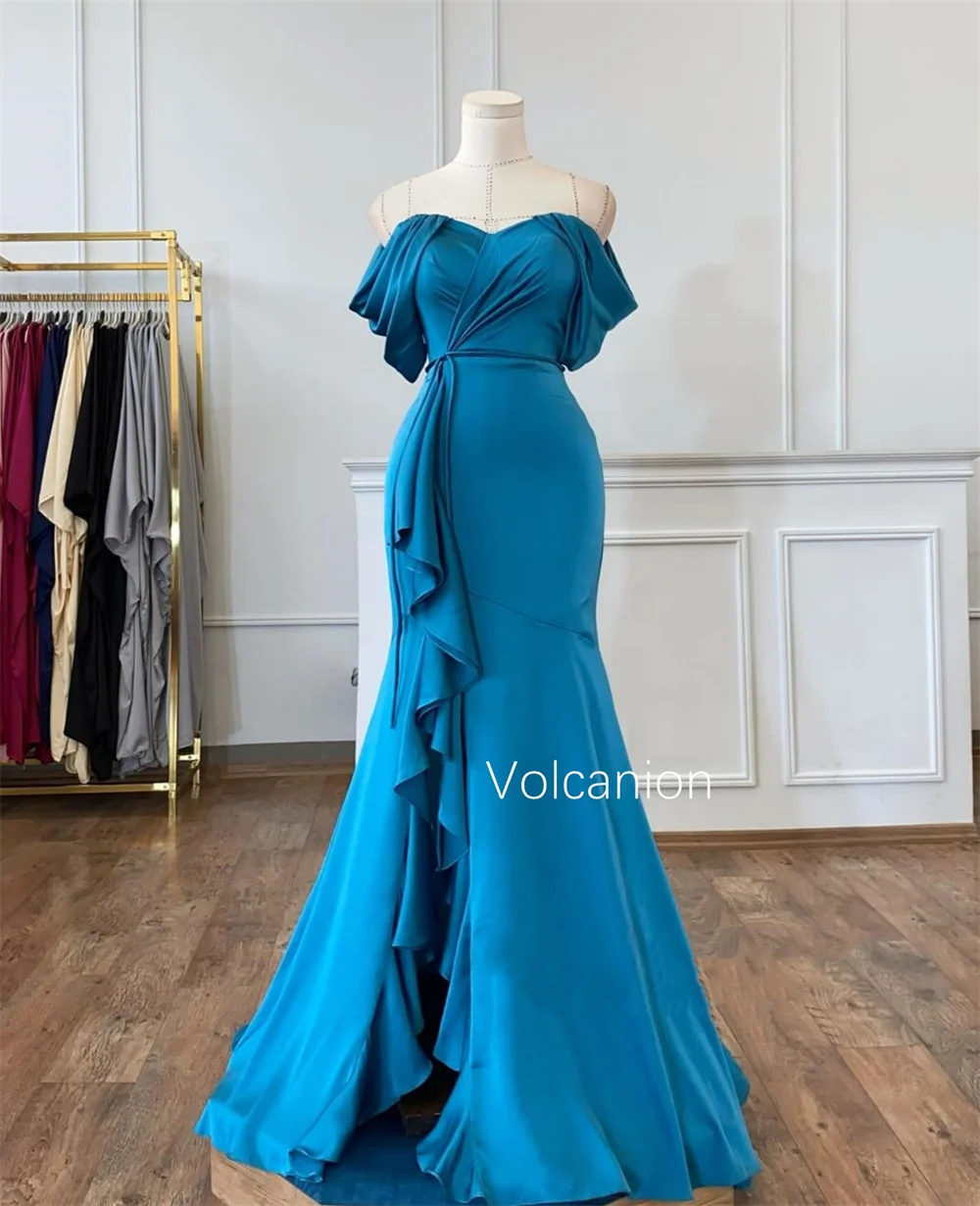 Robe longue sirène drapée à volants, ceinture personnalisée, épaules dénudées, sur mesure, pour occasions, exquise, Simple, fête formelle