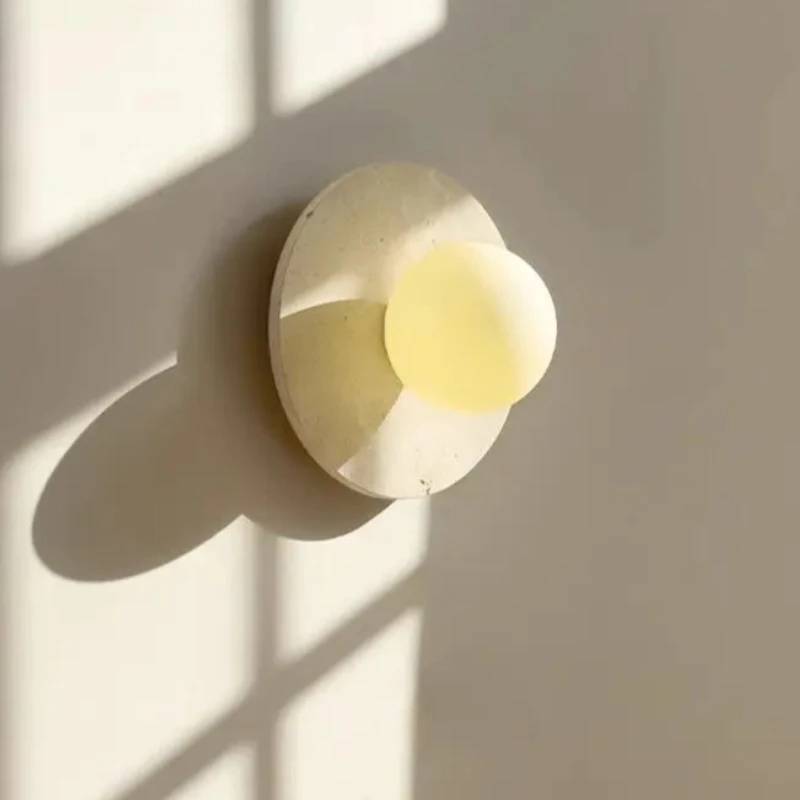 2026 Japanese Style Wabi Sabi Yellowstone Round Wall Lamp Natural Stone for Bedroom Bedside Living Room Porch Corridor Decor