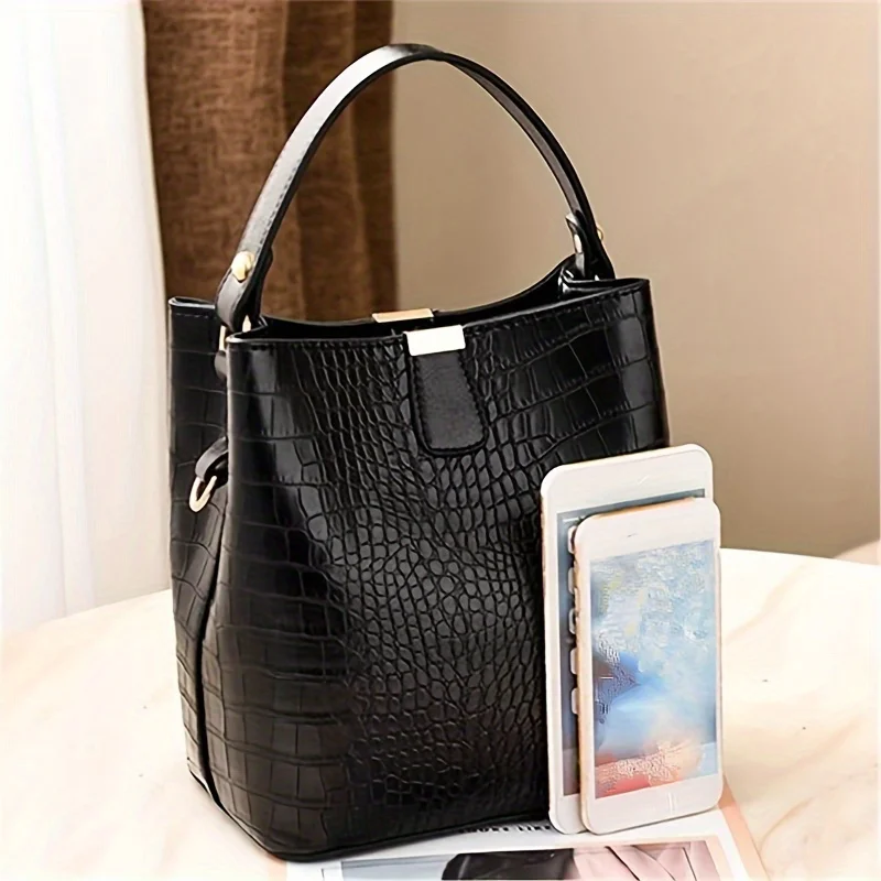 Crocodile Pattern Bucket Bag, Fashion Mini Crossbody Bag, Women\'s PU Leather Handbag & Purse