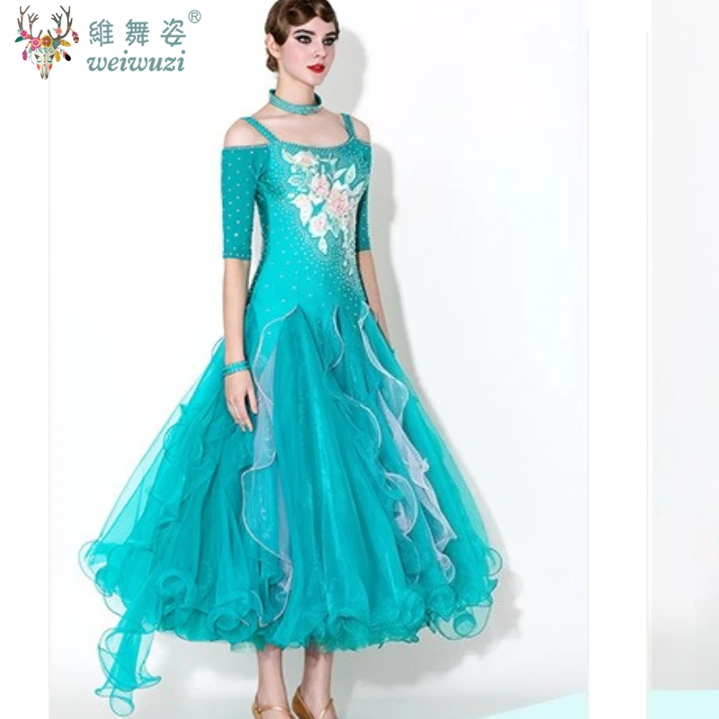 زي أداء قاعة الرقص مخصص الراقية نصف كم فستان كبير سوينغ الفالس ملابس مسابقة الرقص الحديثة #5