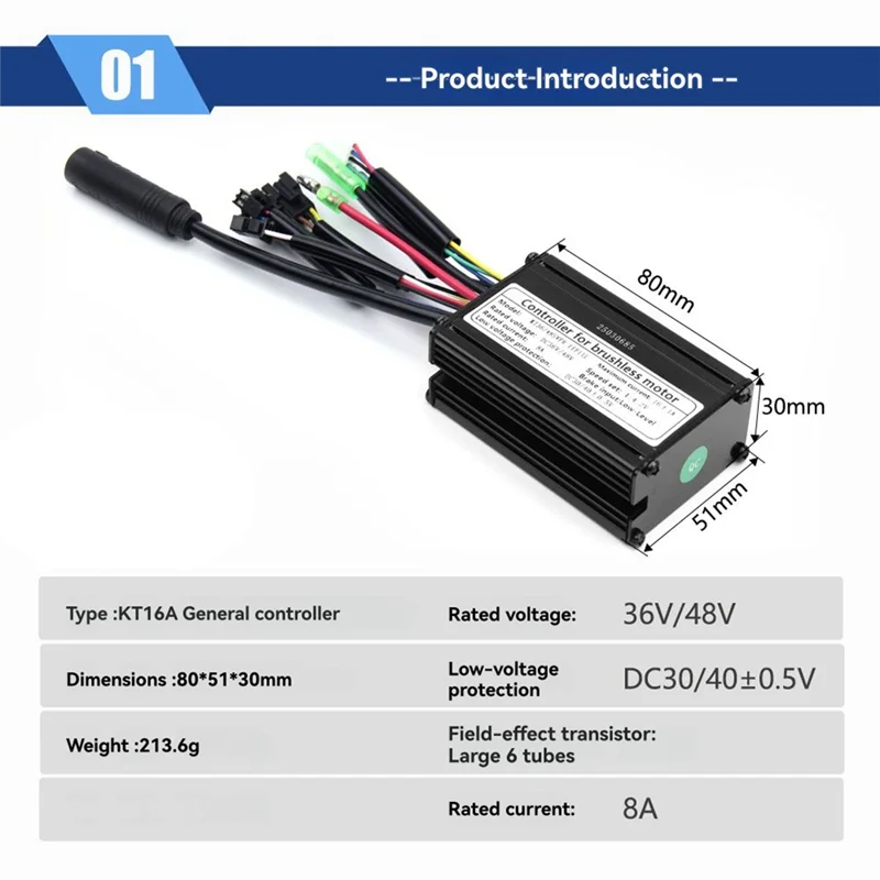 

AA75-For Ebike Motor Conversion Electric Bike Controller KT-16A 36/48V 6 Tube Sine Wave SM Plug For KT LCD Display