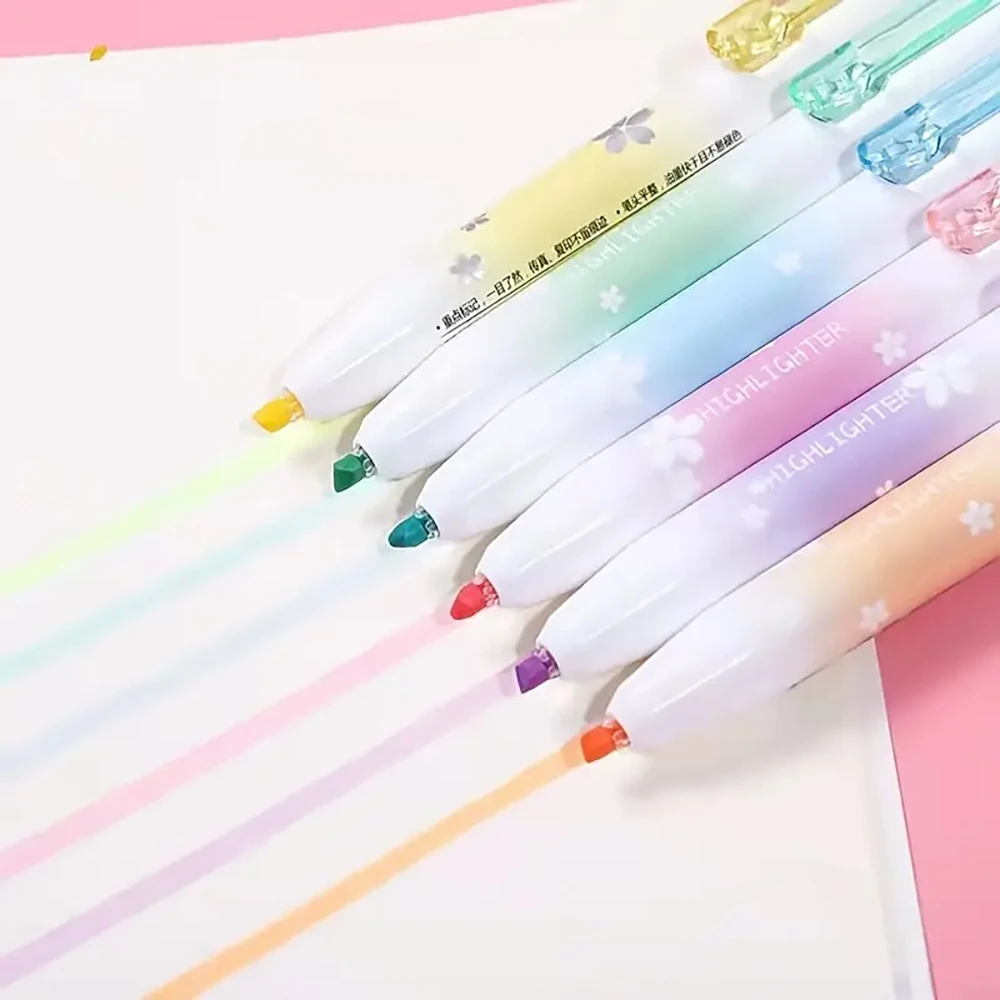 6pcs Colour Fluorescent Pen Color Press Marker Pen  Multicolor Pen Highlighter For Students To Make Notes Key Point Journal