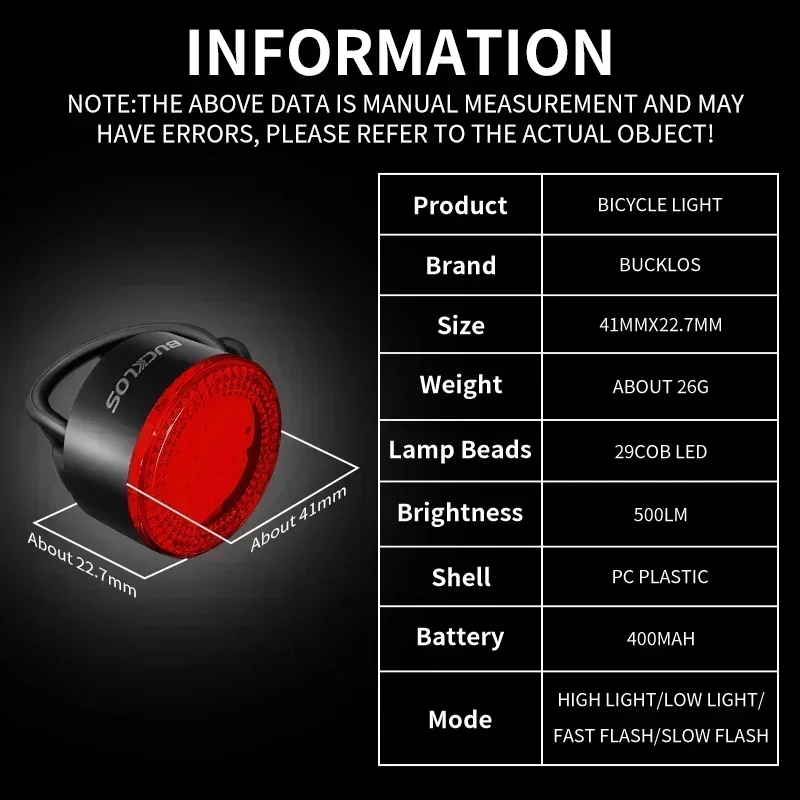 BUCKLOS Cycling Lights COB Bicycle Headlight Taillight LED Bike Front Rear Light Ultralight Riding Warning Lamp Road MTB Lantern image 6