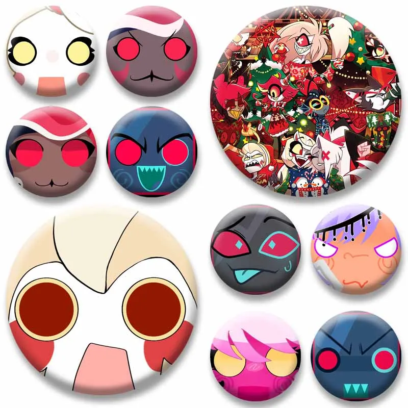 Horror Anime Soft Button Pins Cartoon Character Brooch Alastor Angel Dust Charlie Vaggie Vox Badge Bag Decor Jewelry Accessories