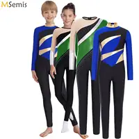 Leotardo metálico de retales para niños, patinaje artístico, mono de baile de Ballet, Jersey de manga larga para niñas y niños, mono de gimnasia rítmica