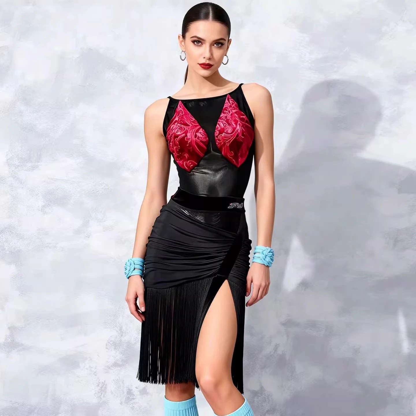 

Новое женское платье для латиноамериканских танцев, костюм для выступлений, сетчатый комбинезон с бахромой, юбка-костюм для ча-ча-ча, румбы, латиноамериканских танцев, модель DN20795