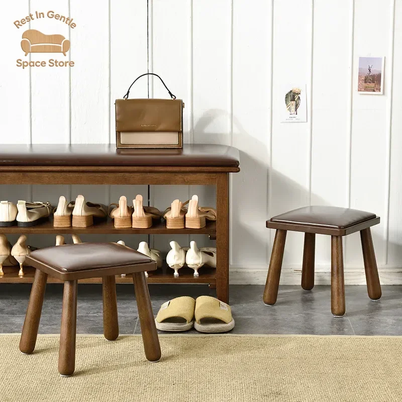 Small stool, household solid wood square adult wood low , living room sturdy small stool, wooden shoe changing