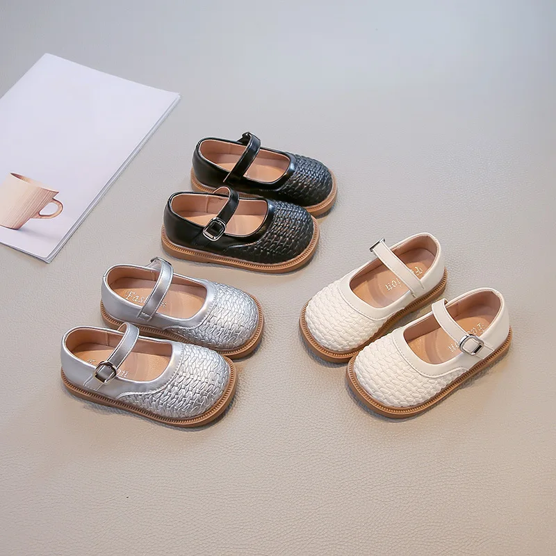 

Обувь из искусственной кожи для девочек, весенне-осенняя модная детская тканая обувь принцессы на плоской подошве, детские дышащие повседневные школьные лоферы на мягкой подошве