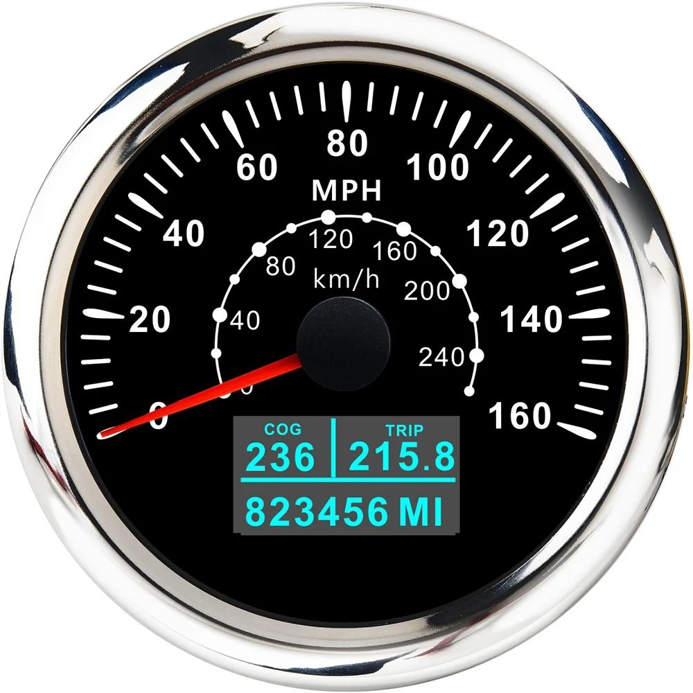 85MM GPS Speedometer 3 in 1 LCD Display Speed Odometer W/COG Trip Total Mileage 240KM/H,160MPH for Car Boat Marine Black