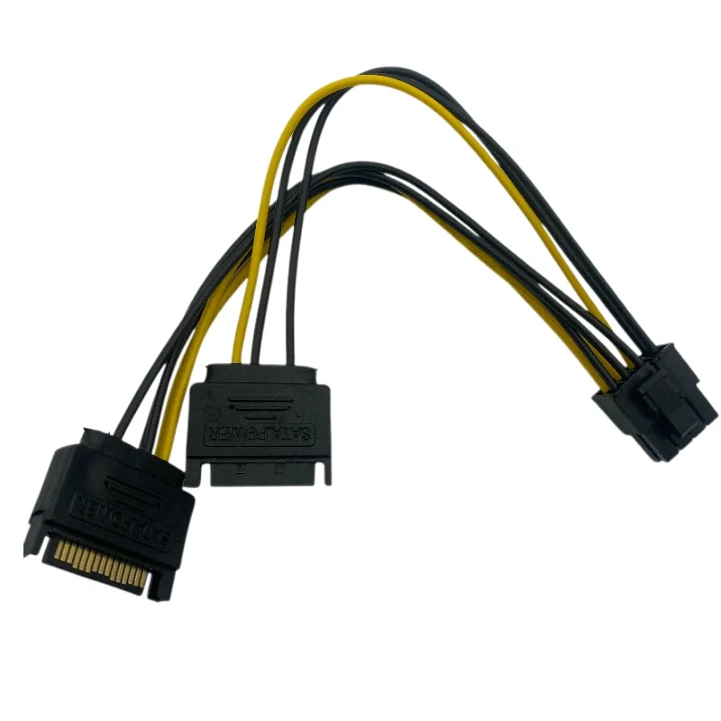 Dual SATA 15pin to 8pin(6+2) Video Card PCIE SATA Supply Cable 8p to SATA Power Adapter Cable 20cm for Bitcoin Miner Mining
