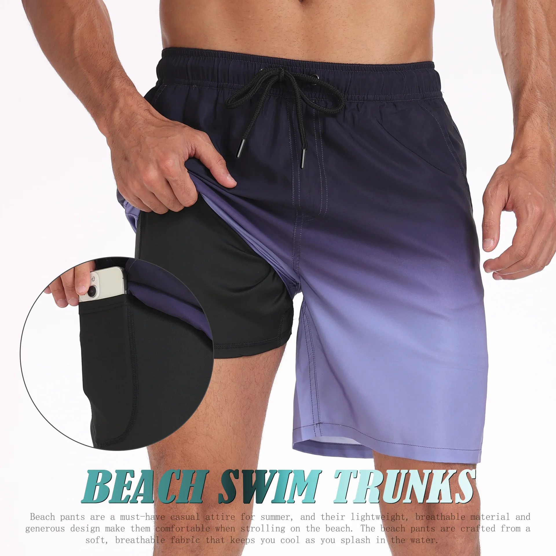 Summer's New Loose Men's Casual Beach Sports Shorts, Fully Printed Double-layer Anti-light Outdoor Sports Trendy Brand Shorts